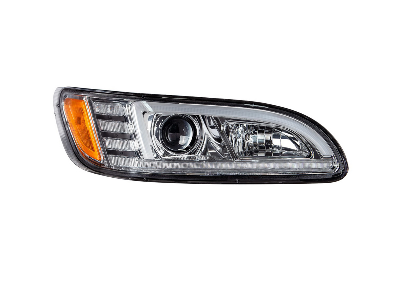 CHROME PROJECTION HEADLIGHT WITH LED SEQUENTIAL TURN & DRL FOR 2005-2015 PETERBILT 386 / 335 (2005-2010) - PASSENGER