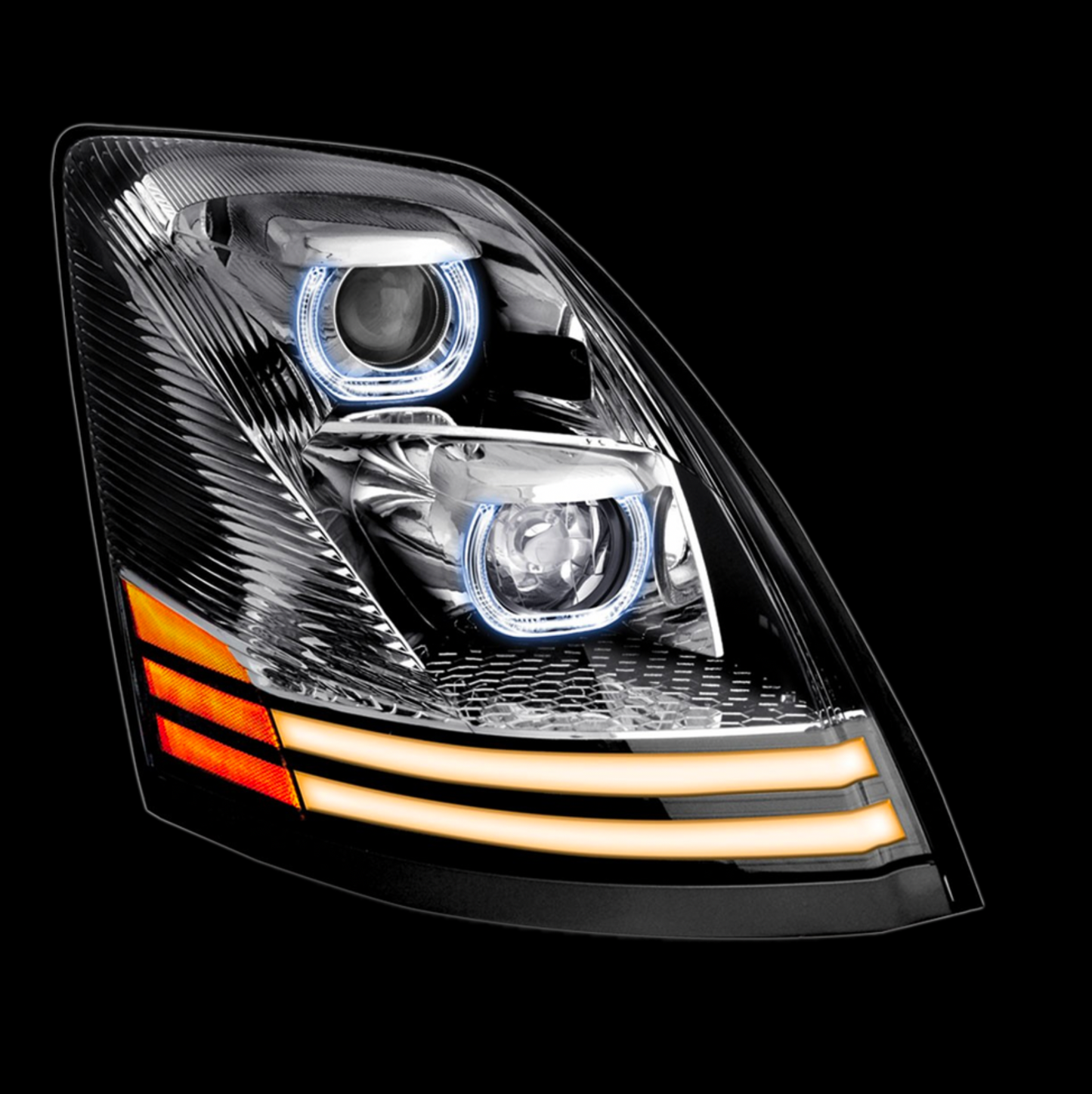 Chrome Volvo VN/VNL LED Projector Headlight Assembly with LED Dual Function LED Strips