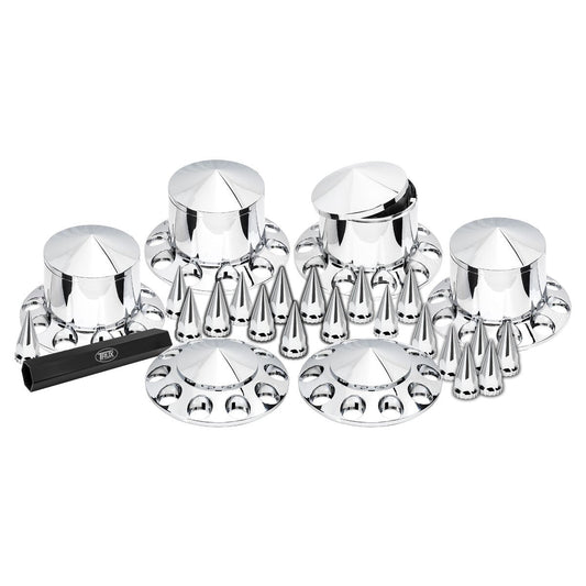 Complete Chrome Pointed Axle Cover Kit (Screw Lug Nuts & Tool Included)
