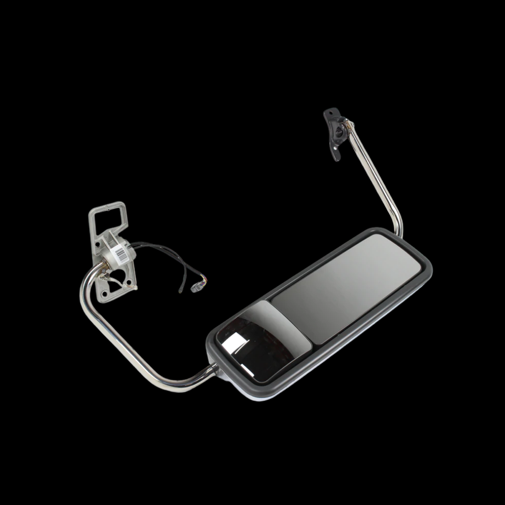 Complete Mirror Assembly with Stainless Steel Arm -Heated-Motorized- Chrome Cover - Fits Freightliner Columbia & Century 2005+, FL112 Set back Axle. Coronado. Passenger