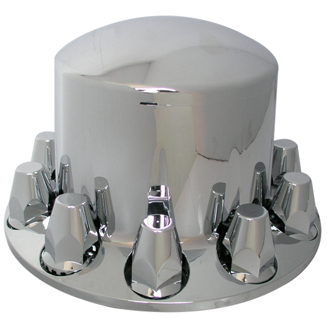 Cover Wheel Rear Round with Flat Threaded Nut Covers For RIM 20/22.5/24.5 IN ABS Chrome