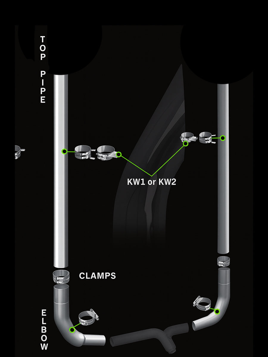 Exhaust Kit 7" DIA x 108" for Kenworth W900L AeroCab w/ 40" Box, OEM Elbow M66-1270