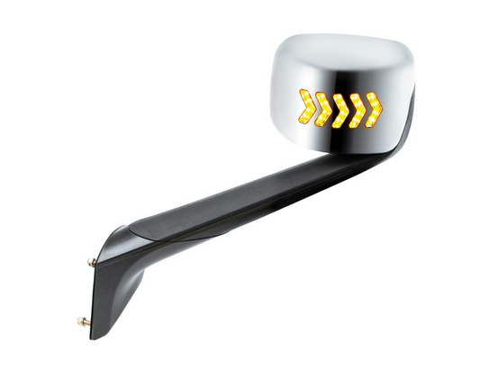 HOOD MIRROR ASSEMBLY W/LED LIGHTS ON MIRROR COVER & GLASS FOR 2018-2025 FREIGHTLINER CASCADIA - HEATED/DRIVER