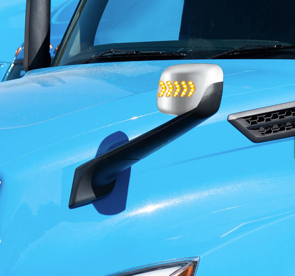 HOOD MIRROR ASSEMBLY W/LED LIGHTS ON MIRROR COVER & GLASS FOR 2018-2025 FREIGHTLINER CASCADIA - HEATED/DRIVER