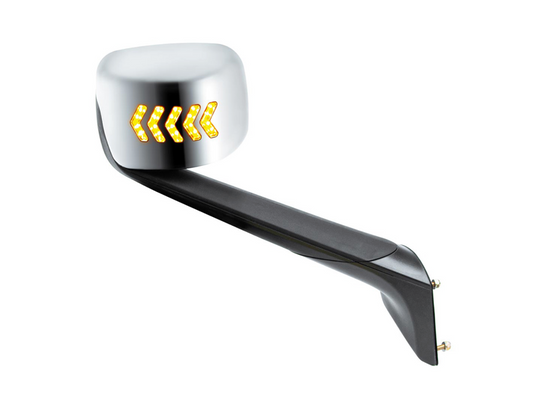 HOOD MIRROR ASSEMBLY W/LED LIGHTS ON MIRROR COVER & GLASS FOR 2018-2025 FREIGHTLINER CASCADIA - HEATED/PASSENGER