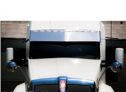 Kenworth T680 And T880 (Mid & High Roof). 2015 And Newer. 15" Drop Visor With 10 Rectangular clearance marker light holes Horizontally Across the Top Evenly Spaced
