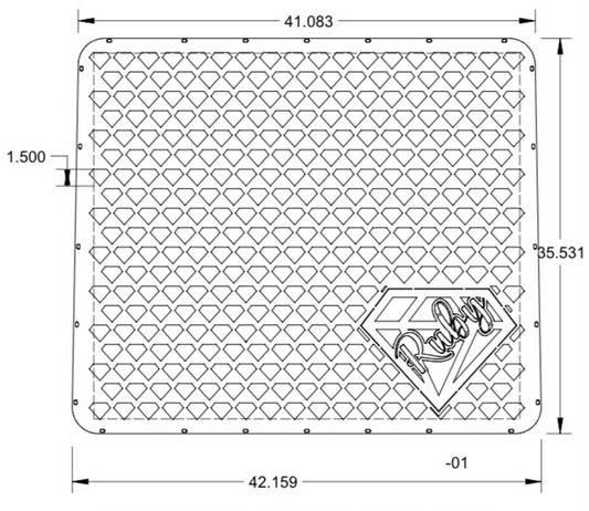 Peterbilt 379 Ext Hood Custom Hood Punch Grill w/ Ruby Pattern  & "Ruby" cutout