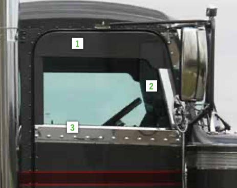 Peterbilt Under Window Trim (2005) Fits 325, 330, 335, 337, 340, 347, 348, 357, 365, 367, 375, 377, 378, 379, 382, 384, 385, 388 and 389. (Pair)