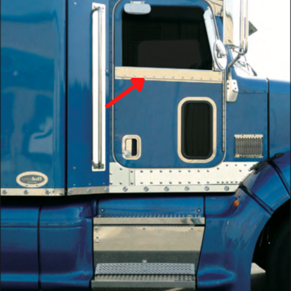 Peterbilt Under Window Trim Fits 325, 330, 335, 337, 340, 347, 348, 357, 365, 367, 375, 377, 378, 379, 382, 384, 385, 388 and 389Cab Mounted Mirrors, Rivet Mount. (Pair) 2006+