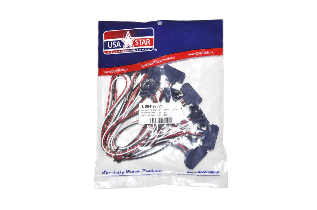 Pigtail 3 Prong Connector Set of 11, with (2) 24" Cables on Ends and (9) 12" Cables in Center