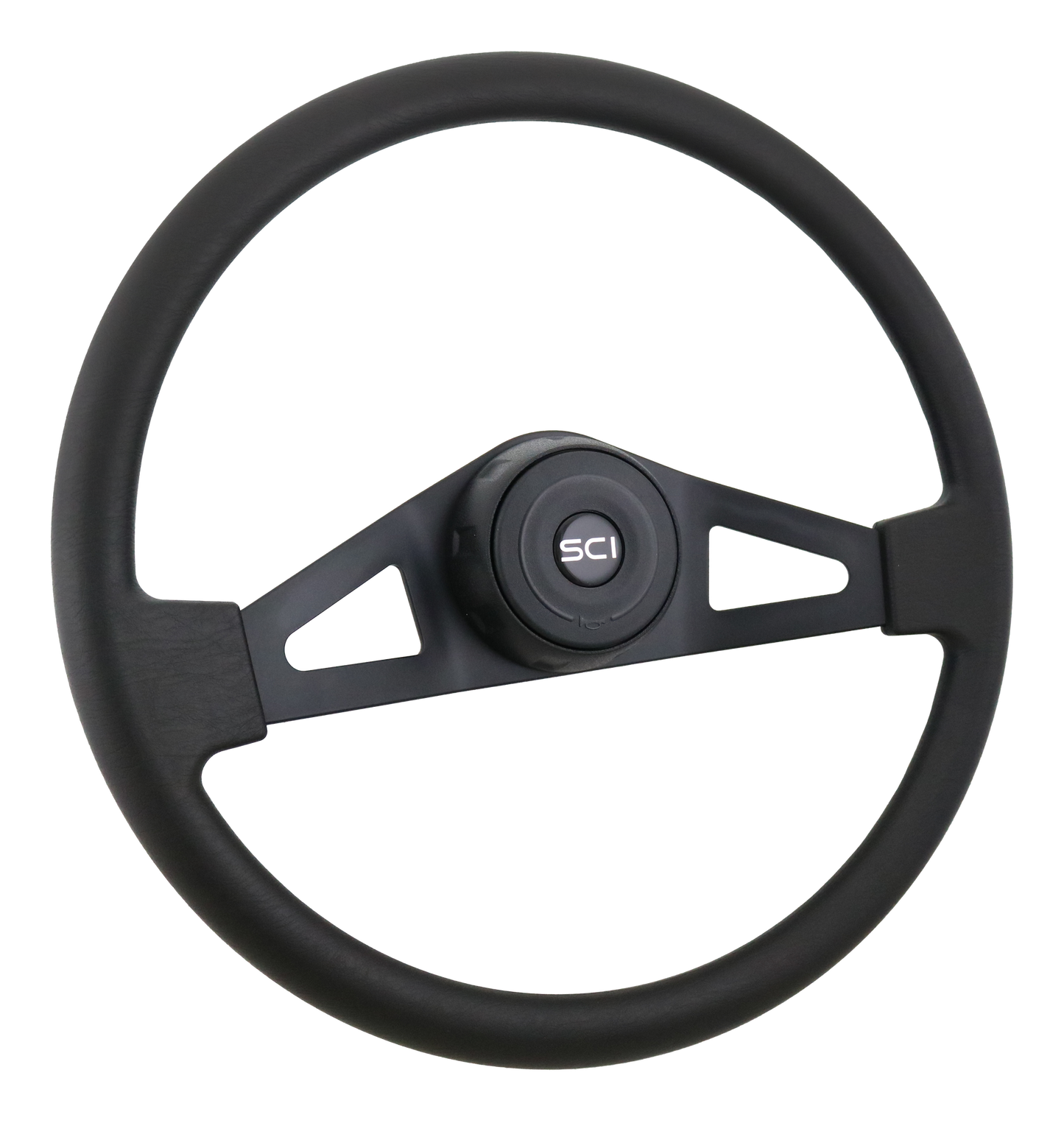 Pinion Poly BL - 18" Polyurethane Rim, Black 2-Spoke w/Triangle Cut Outs, Black Textured Bezel, Black Horn Button - Black SCI Logo
