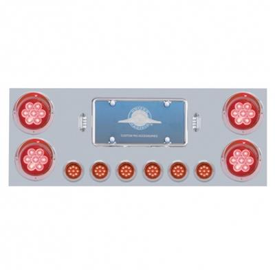 Rear Center Panel w/ Two 4" 7 LED & Six 2" 9 LED Light & Visor. Red/Red