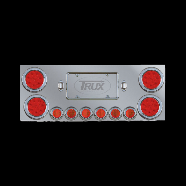Rear Center Panel with 4 Inch and 2 Inch LEDs Red/Red - Stainless Steel