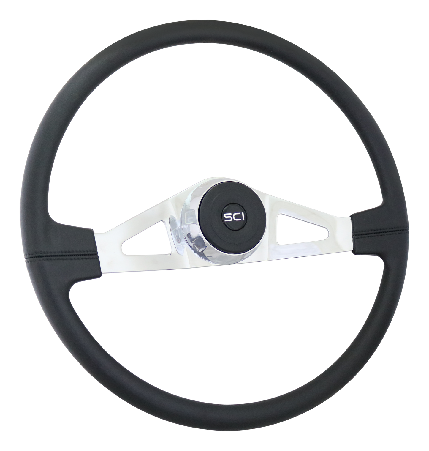Rogers - 20" Black Leather Rim, Chrome 2-Spoke with Slot Cut Outs, Chrome Bezel, Black Horn Button w/Black SCI Logo