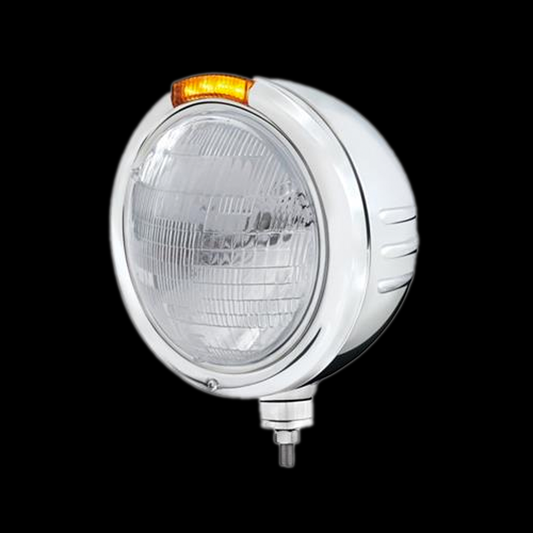 Stainless Steel Classic Embossed Stripe Headlight 6014 & Dual Mode LED