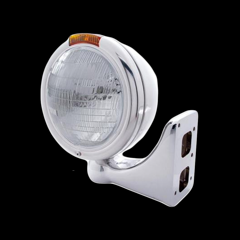 Stainless Steel Classic Headlight 6014 Bulb & Turn Signal - Amber Lens