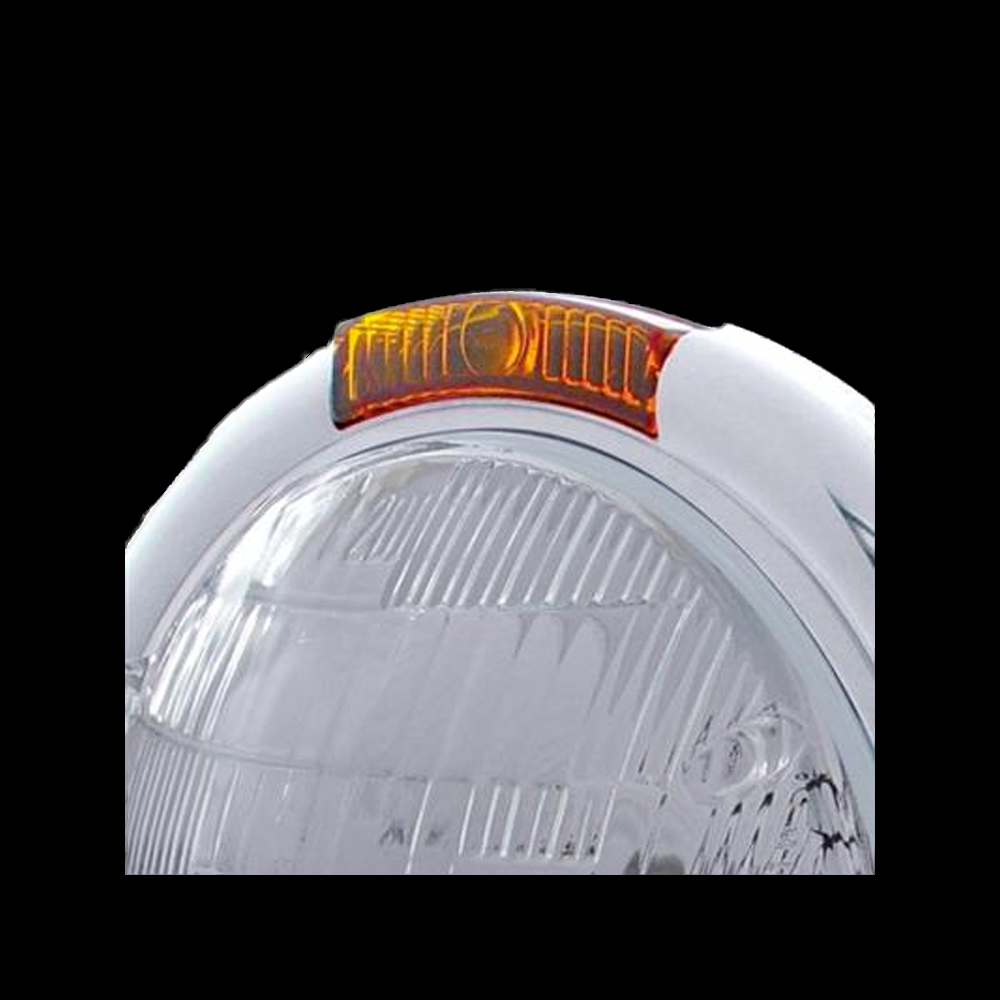 Stainless Steel Classic Headlight 6014 Bulb & Turn Signal - Amber Lens