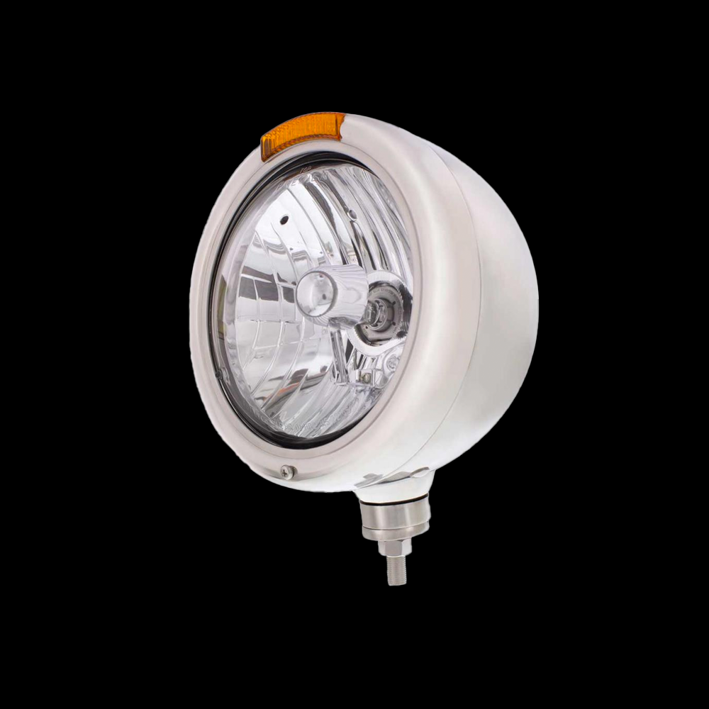 Stainless Steel Classic Headlight Crystal H4 Bulb & LED Turn Signal