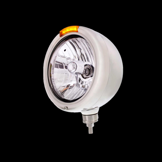 Stainless Steel Classic Headlight Crystal H4 Bulb & LED Turn Signal