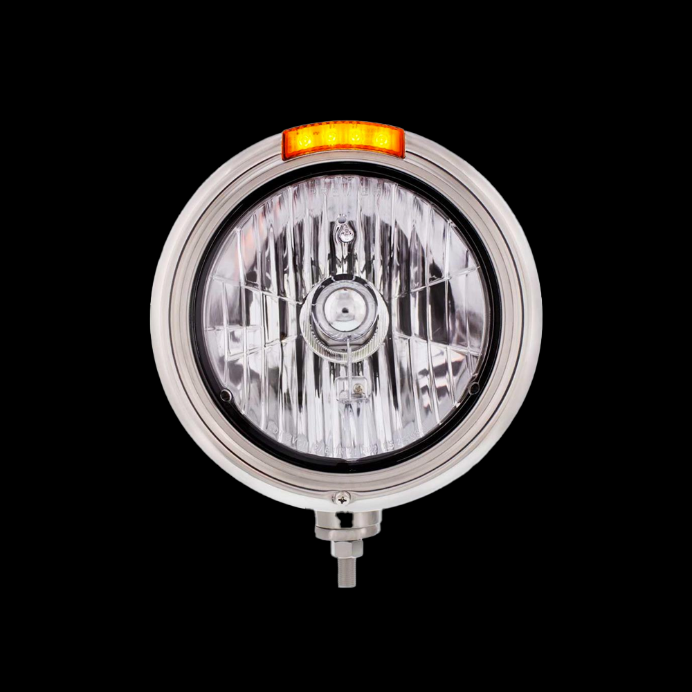Stainless Steel Classic Headlight Crystal H4 Bulb & LED Turn Signal