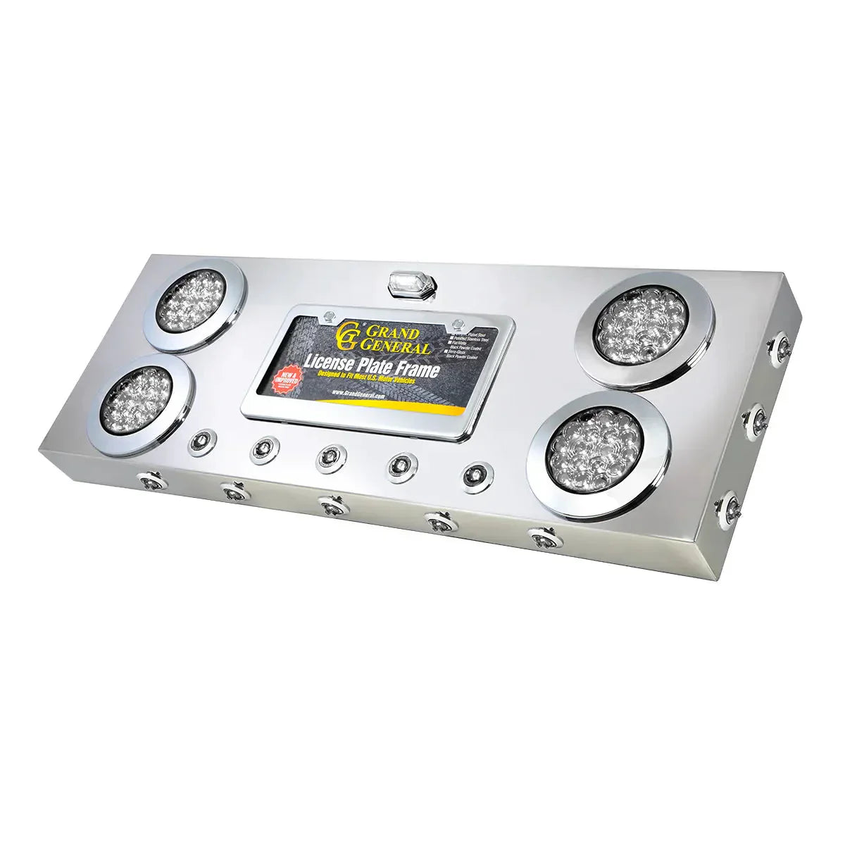 Stainless Steel Rear Center Light Panel with 4'' & 1'' Dual Function LEDs, License Plate and Under Glow Effect Red/Clear
