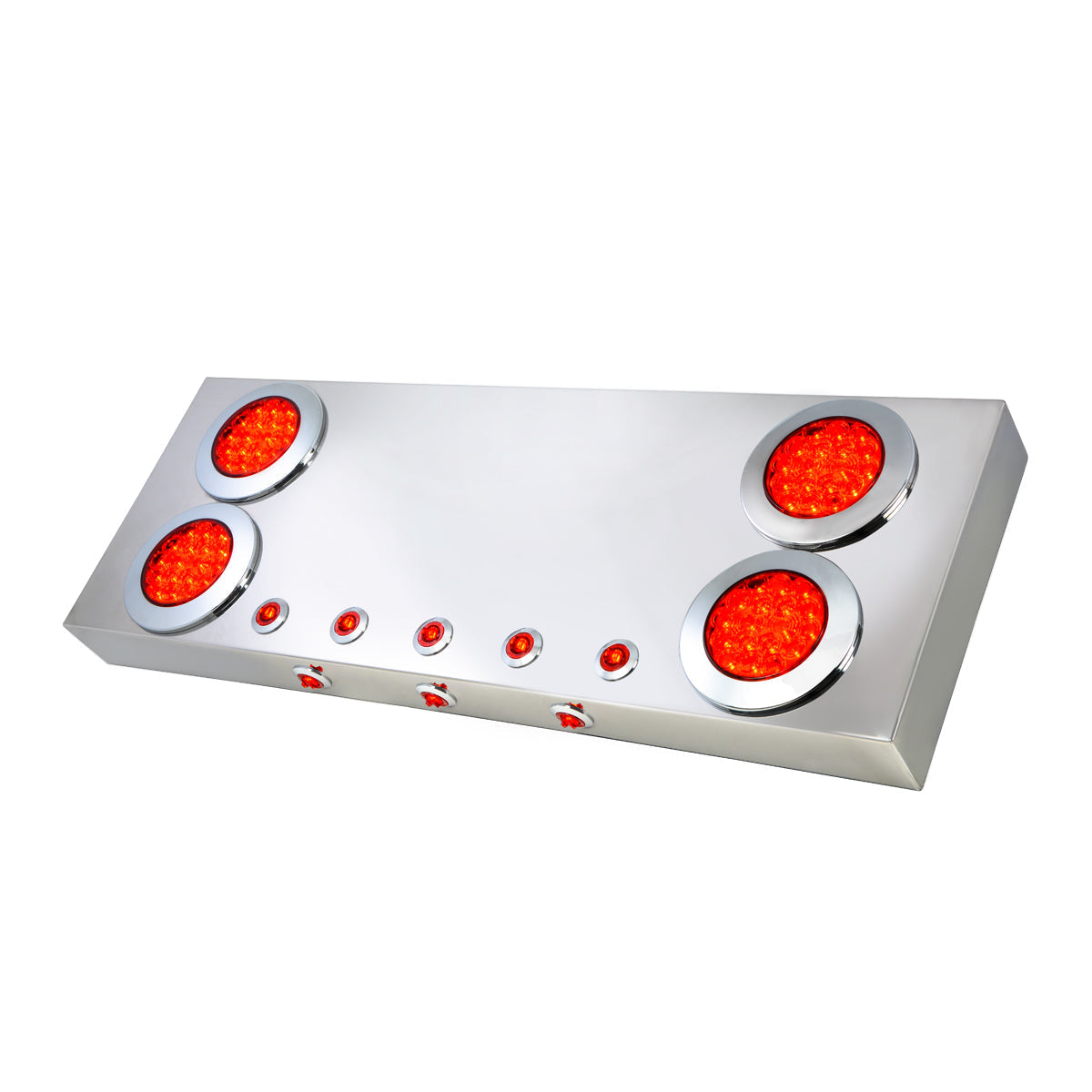 Stainless Steel Rear Center Light Panel with 4” & 1” Leds and Under Glow Effect. Red/ Clear