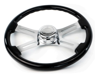 Steering Wheel 18" 4 Spoke Mahogany Wood Black Slot Cut Outs