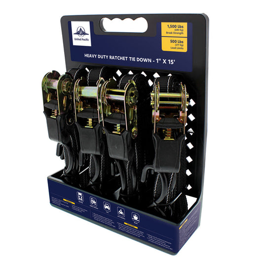 Truck City Chrome & Parts - 1" x 15' Ratchet Tie Down - S Hook (4-Pack)