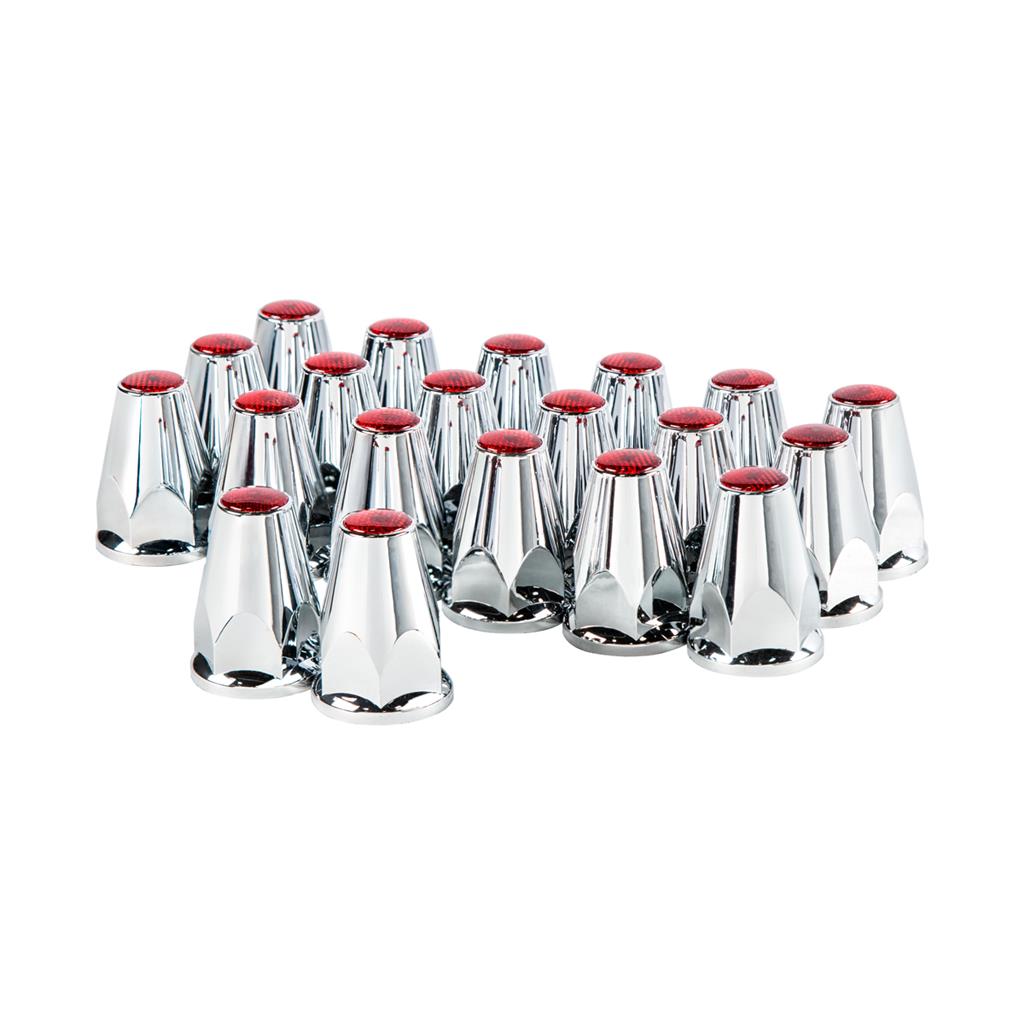 Truck City Chrome & Parts - 33 mm x 2 3/4'' Red Reflector Nut Cover w/ Flange - Push-On (20 Pack)