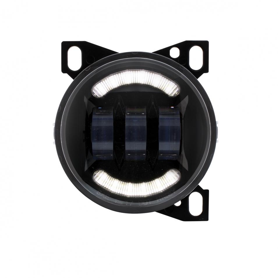 4 1/4 Black Round LED Fog Light with LED Position Light Bar for Peterbilt 579/587 & Kenworth T660 Series Lighting & Accessories