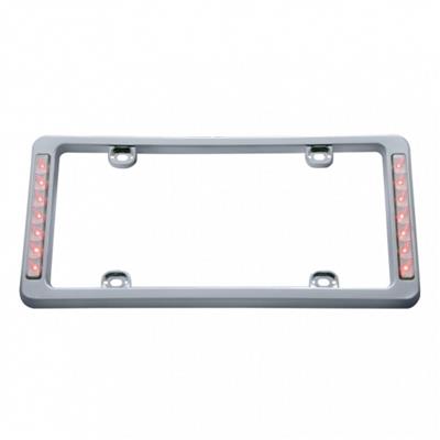Truck City Chrome & Parts - Chrome Plastic License Frame W/ Two 7 Red Led Reflector Light Bar