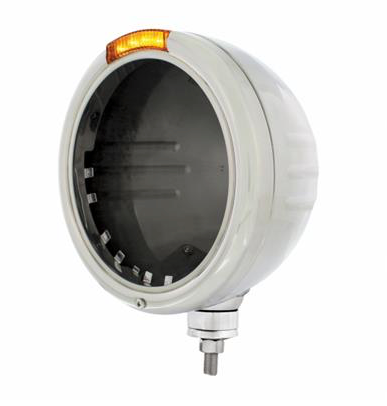 Stainless Classic Stripe Headlight Housing No Bulb w/ LED Turn Signal