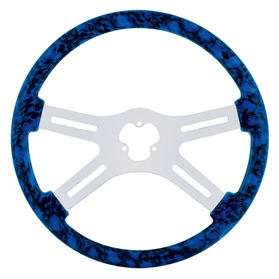 Truck City Chrome & Parts - Steering Wheel 18" Skull with Hydro-dip Finish Wood - Blue