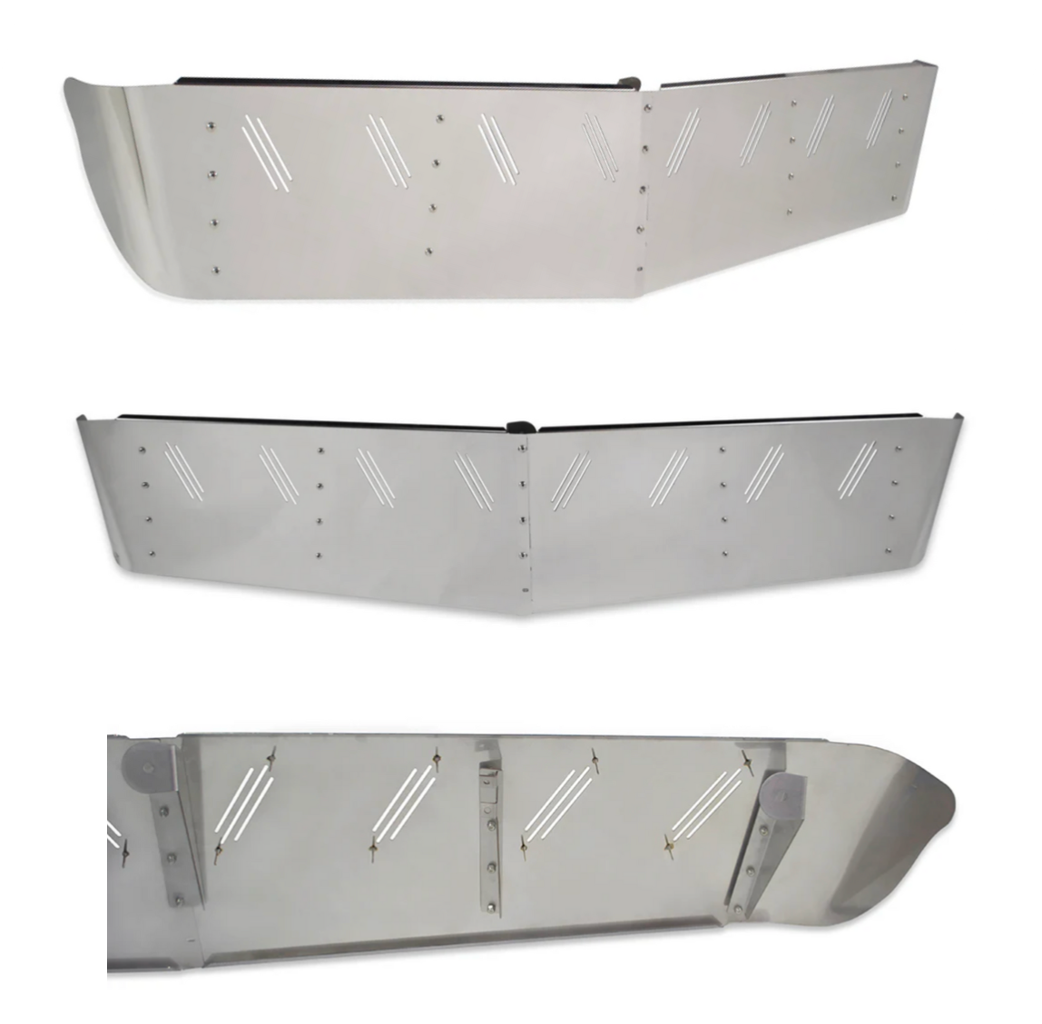 Visor 13.5" - 15.5" w/ 8 Hidden Light Holes, International 9200, 9400, 9300, 9900 Round/Curved Windshields Only - Stainless Steel