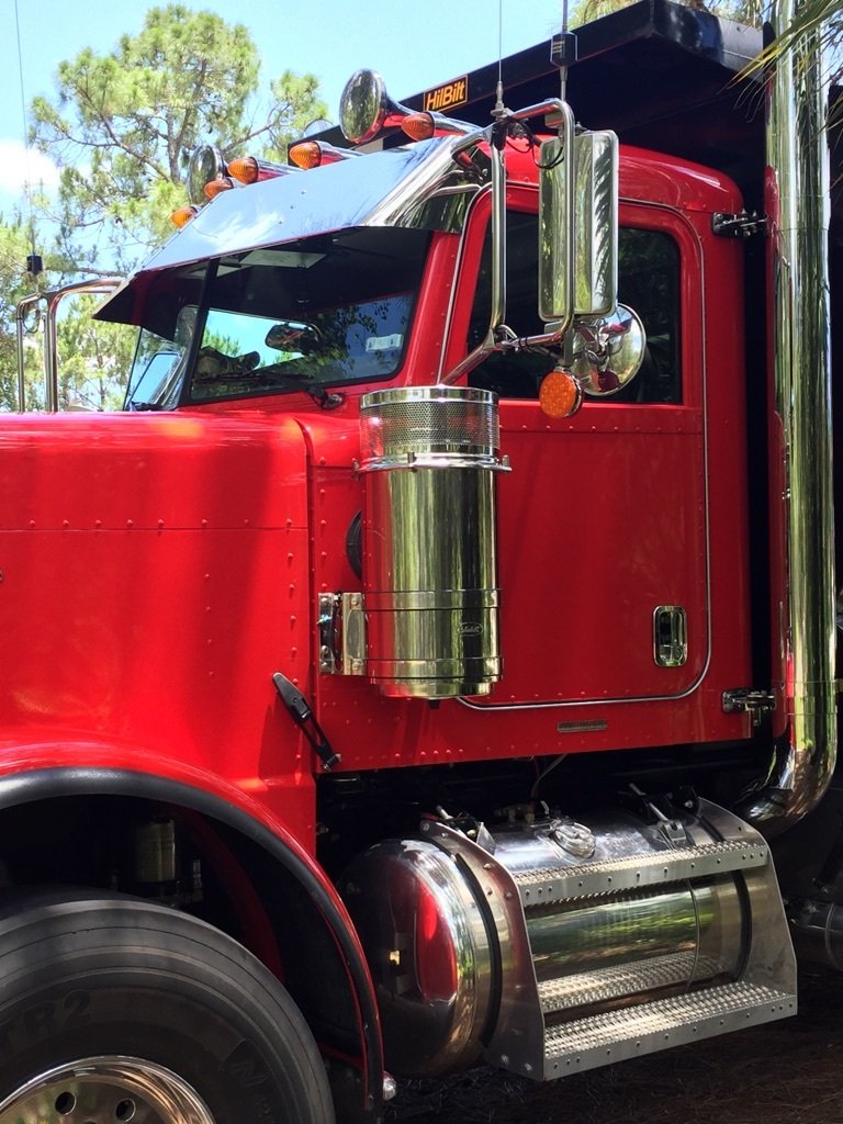 Visor 15" Peterbilt 367, 379, 386, 389 Standard & Ultra Cab w/ Door Mount Mirrors - Stainless Steel
