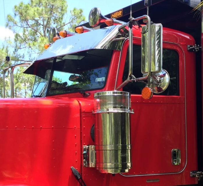 Visor 15" Peterbilt 367, 379, 386, 389 Standard & Ultra Cab w/ Door Mount Mirrors - Stainless Steel