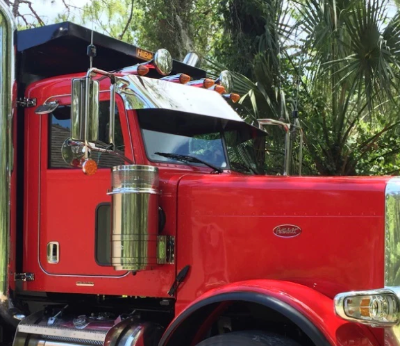 Visor 15" Peterbilt 367, 379, 386, 389 Standard & Ultra Cab w/ Door Mount Mirrors - Stainless Steel