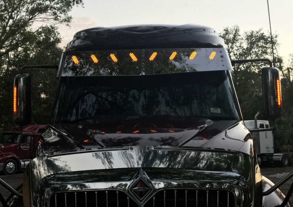 Visor 16" - 14.5" "V" Style w/ 8 Hidden Light Holes, International Prostar High Rise Sleeper - Stainless Steel