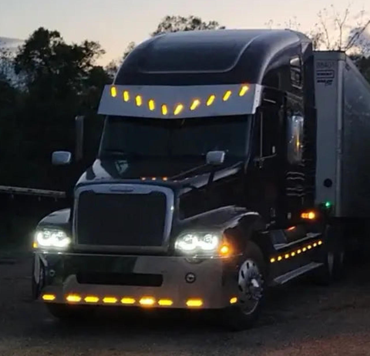 Visor 18" - 20" Stainless Steel Freightliner Century/Columbia/Coronado w/ Hidden Lights Holes in "V" Style. - 2 Hole Side Mount