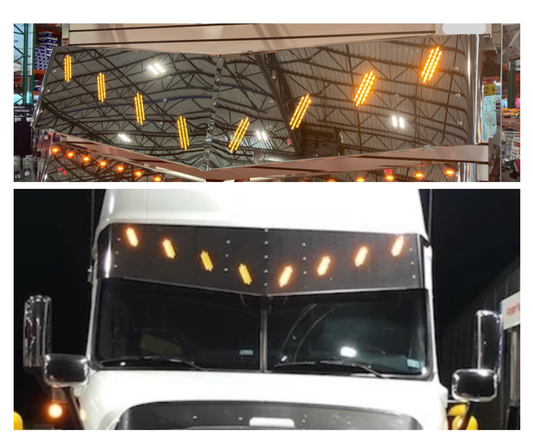 Visor 18.5" "V"-Style w/ 8 Hidden Light Holes, Freightliner Cascadia (2007+) Cascadia Body Style (2018+) - Stainless Steel