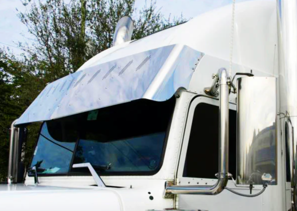 Visor 20" - 18" "V"-Style w/ 10 Hidden Light Holes Freightliner Classic / FLD Condo - Stainless Steel