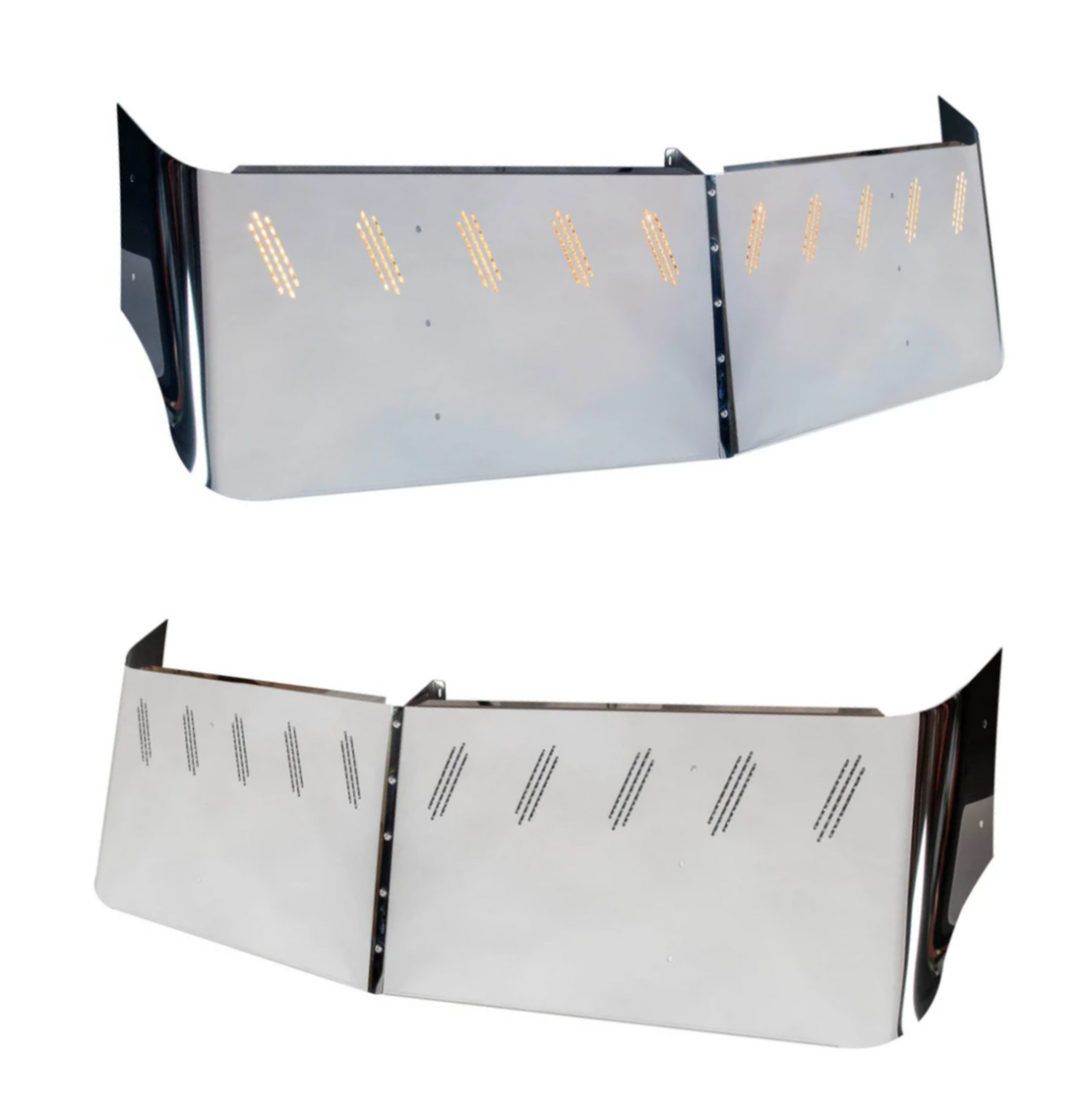 Visor 20" Straight Style w/ 10 Hidden Light Holes, Freightliner Century/Columbia/Coronado 2 Holes Side Mount - Stainless Steel