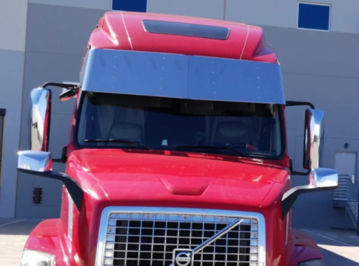 Visor 20" V-Style 8 Hidden Light Holes Volvo VNL High Roof - Stainless Steel