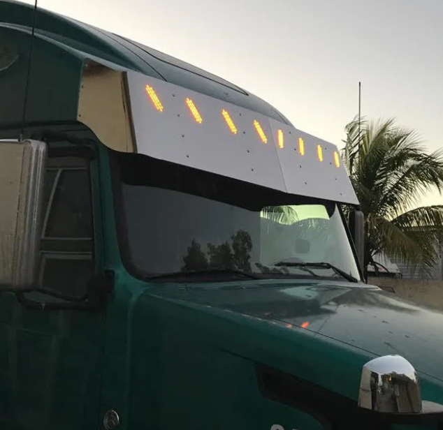 Visor 20" V-Style 8 Hidden Light Holes Volvo VNL High Roof - Stainless Steel