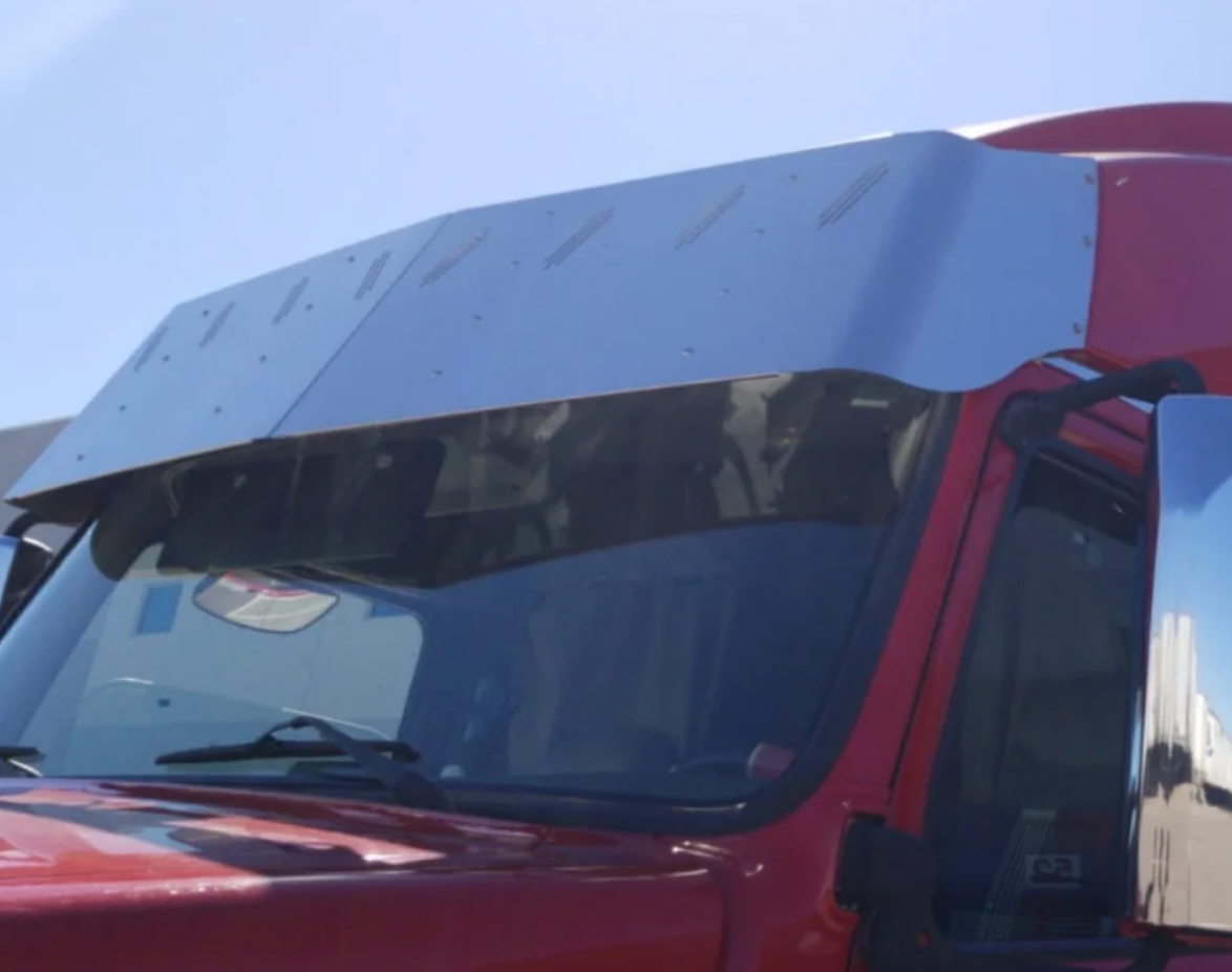 Visor 20" V-Style 8 Hidden Light Holes Volvo VNL High Roof - Stainless Steel