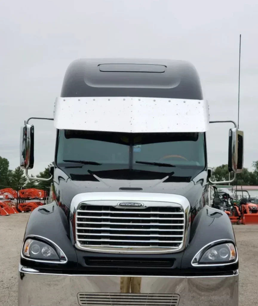 Visor 23" - 22" Freightliner Columbia/Century Semi V Style w/ (10) 3/4” Lights Holes - Stainless Steel 304 - 2 Hole Side Mount