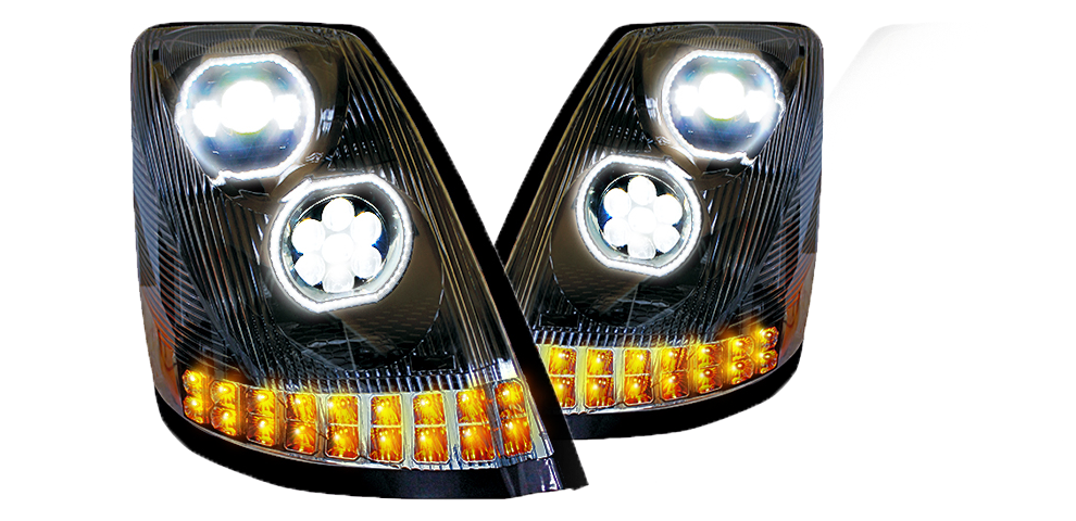 VOLVO VN/ VNL 2003-17 LED HEADLIGHT W/ HALO & SEQUENTAIL TURN SIGNAL BLACK (DRIVER)
