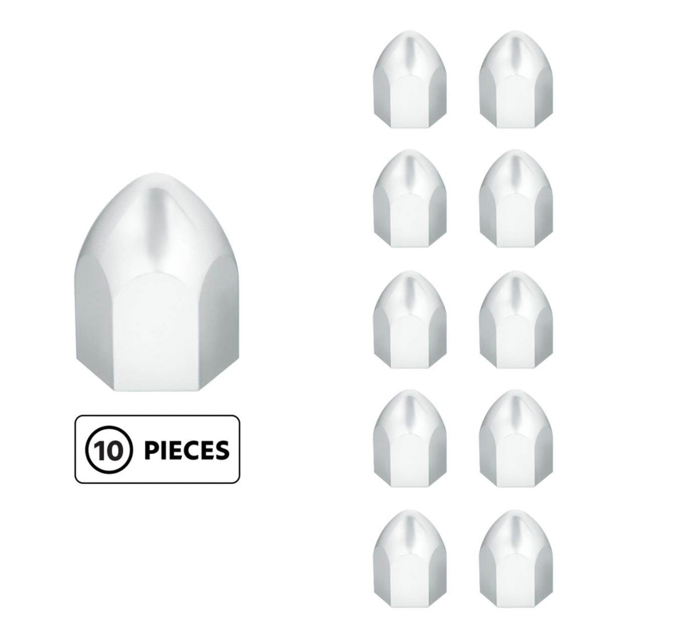 1" x 1 5/8" Chrome Plastic Bullet Nut Cover - Push-On (10 Pack)