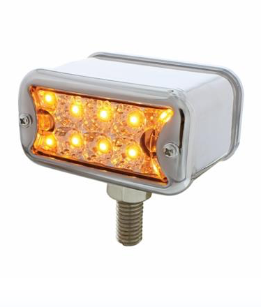 10 LED Dual Function Reflector Double Face Light With Bezel - T-Mount - Amber & Red LED/Clear Lens