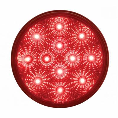 12 Red Led 4" Round S/T/T Light W/ Chrome Reflector Light - Red Lens